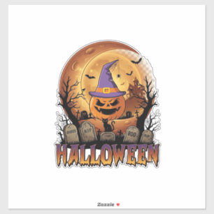 Halloween Pumpkin Witch Hat Black Cat Full Moon_1