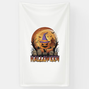 Halloween Pumpkin Witch Hat Black Cat Full Moon_1 Banner