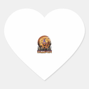 Halloween Pumpkin Witch Hat Black Cat Full Moon_1 Heart Sticker