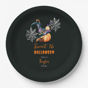 Halloween Pumpkin Witch Hat Ghosts Cute Sweet 16 Paper Plate