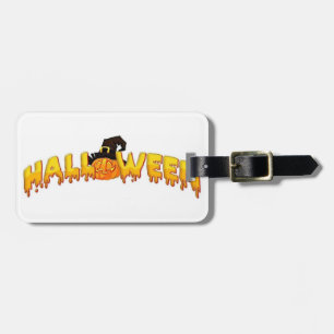 Halloween pumpkin witch luggage tag