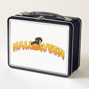 Halloween pumpkin witch metal lunch box