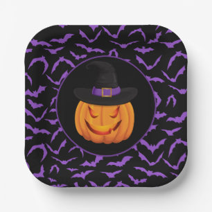 Halloween Pumpkin Witch Paper Plate