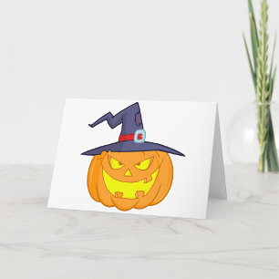Halloween Pumpkin With A Witch Hat Greeting Cards