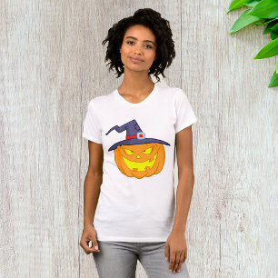 Halloween Pumpkin With A Witch Hat Womens T-Shirt