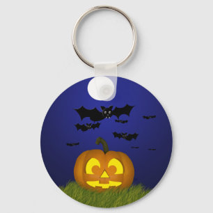 Halloween Pumpkin with Bats Keychain