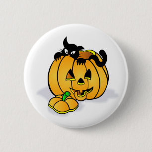 Halloween Pumpkin with Black Cat 2 Inch Round Button