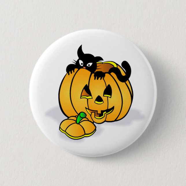 Halloween Pumpkin with Black Cat 2 Inch Round Button (Front)