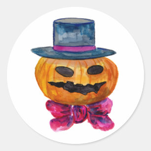 Halloween Pumpkin with Hat and Bow tie Classic Round Sticker