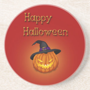 Halloween Pumpkin with Hat - Sandstone Coaster