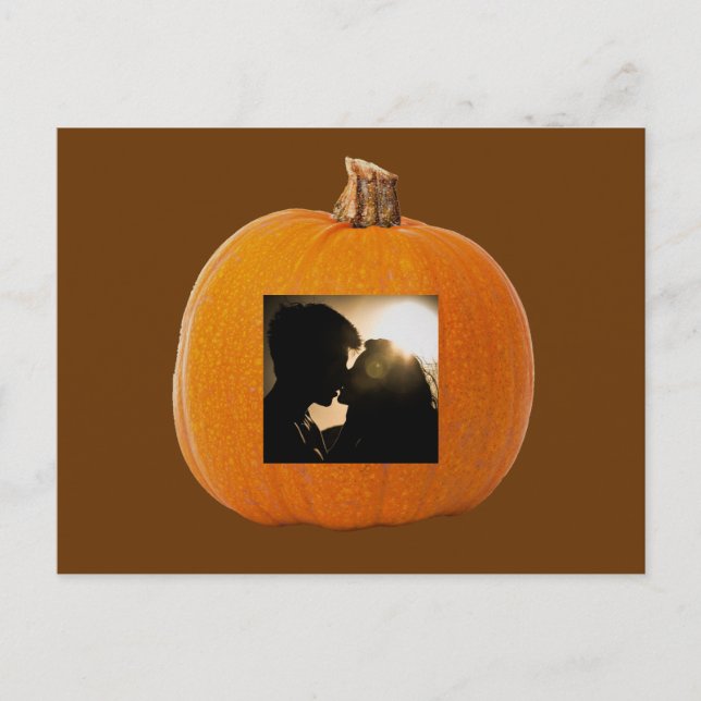 Halloween Pumpkin with Photo of Couple Postcard (Front)