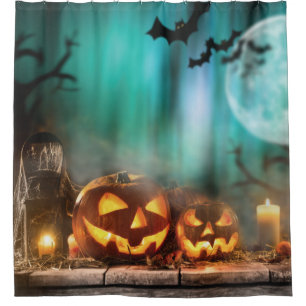 Halloween pumpkins and bats