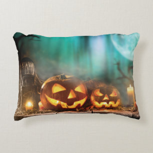 Halloween pumpkins and bats accent pillow
