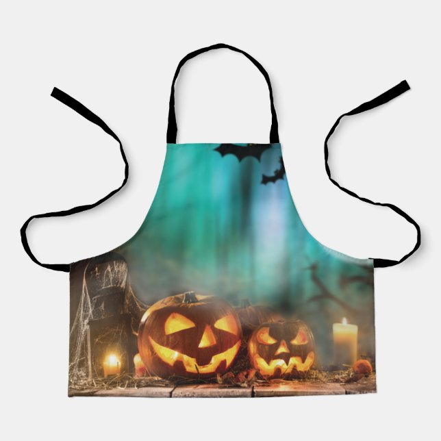 Halloween pumpkins and bats  apron (Front)