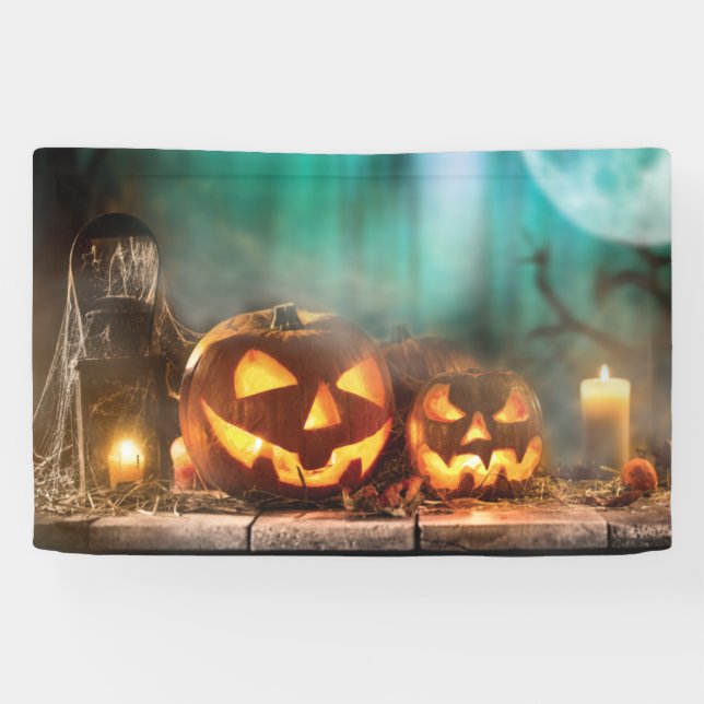 Halloween pumpkins and bats  banner (Horizontal)
