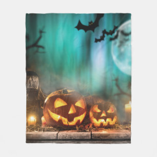 Halloween pumpkins and bats fleece blanket