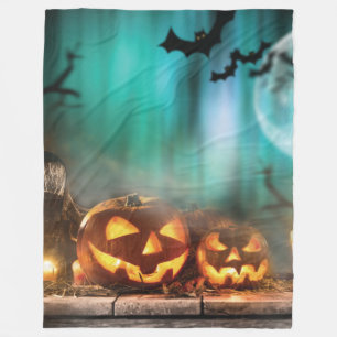 Halloween pumpkins and bats fleece blanket