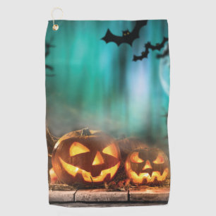 Halloween pumpkins and bats golf towel