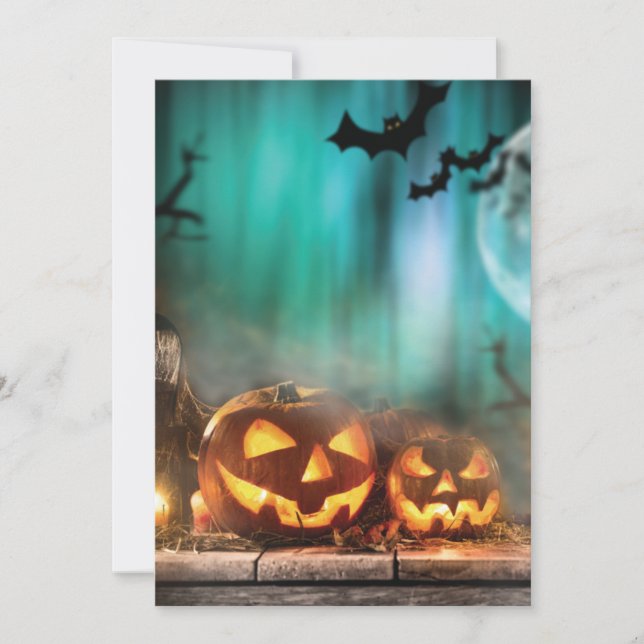 Halloween pumpkins and bats   invitation (Front)