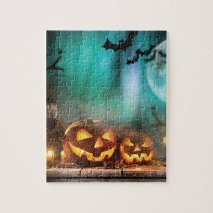 Halloween pumpkins and bats jigsaw puzzle