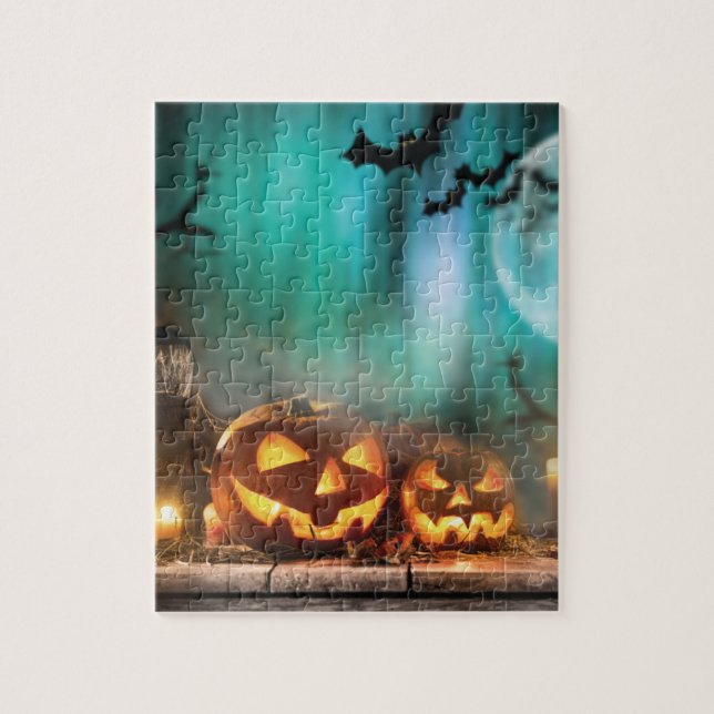 Halloween pumpkins and bats   jigsaw puzzle (Vertical)