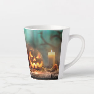 Halloween pumpkins and bats latte mug