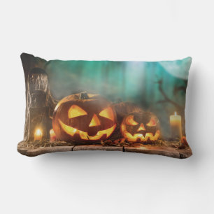 Halloween pumpkins and bats lumbar pillow