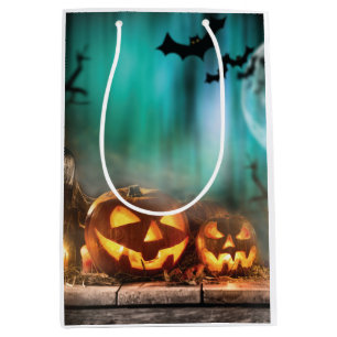 Halloween pumpkins and bats   medium gift bag