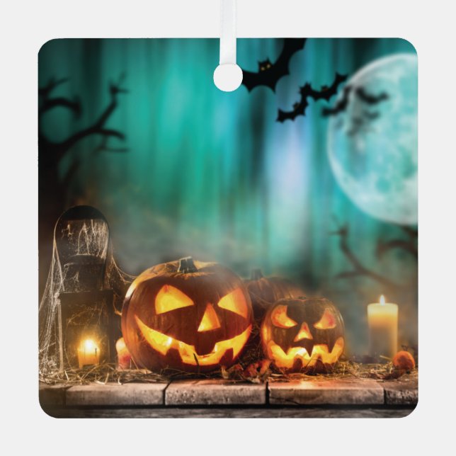 Halloween pumpkins and bats  metal ornament (Front)