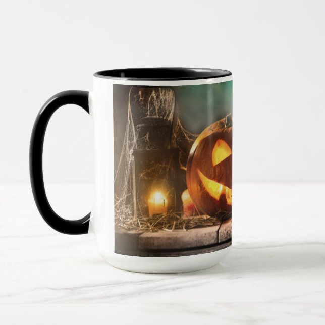 Halloween pumpkins and bats mug (Left)