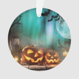 Halloween pumpkins and bats ornament