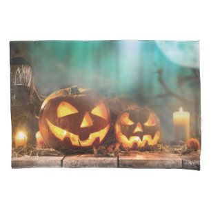 Halloween pumpkins and bats pillowcase