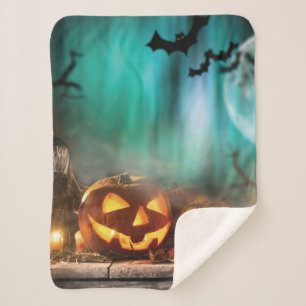 Halloween pumpkins and bats sherpa blanket