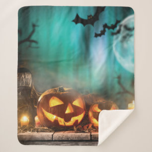 Halloween pumpkins and bats sherpa blanket