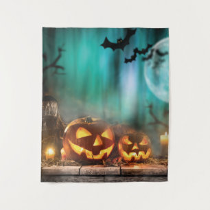 Halloween pumpkins and bats   tapestry