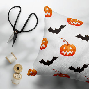 Halloween Pumpkins and Bats, Trick or Treat, Boo Accent Pillow