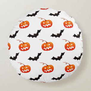 Halloween Pumpkins and Bats, Trick or Treat, Boo Round Pillow