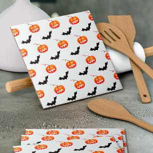 Halloween Pumpkins and Bats, Trick or Treat, Boo Tile