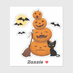 Halloween Pumpkins and Black Cat