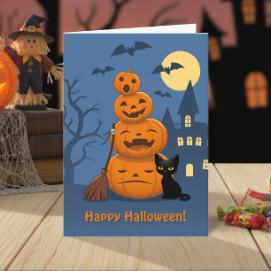 Halloween Pumpkins and Black Cat Card