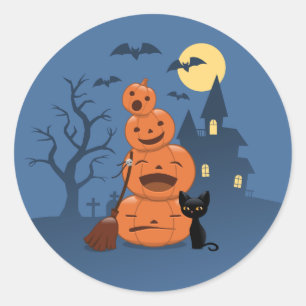 Halloween Pumpkins and Black Cat Classic Round Sticker