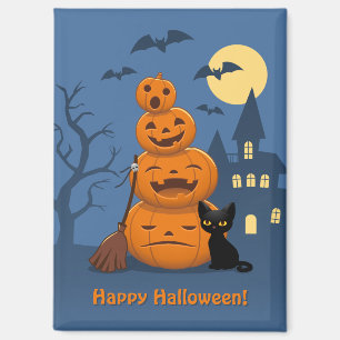 Halloween Pumpkins and Black Cat Magnet
