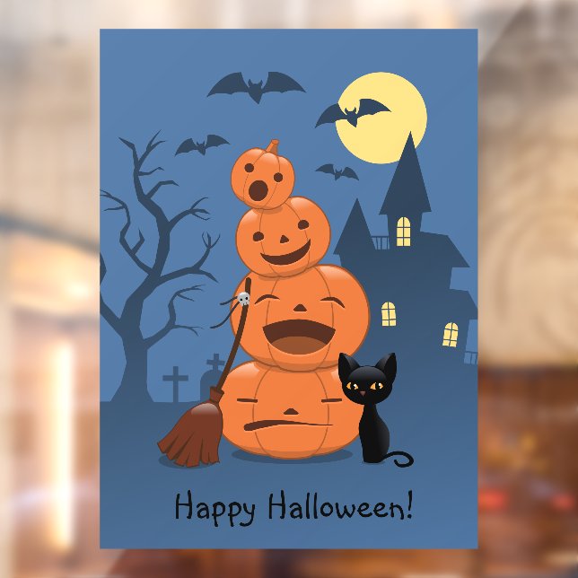 Halloween Pumpkins and Black Cat Window Cling (Sheet 2)