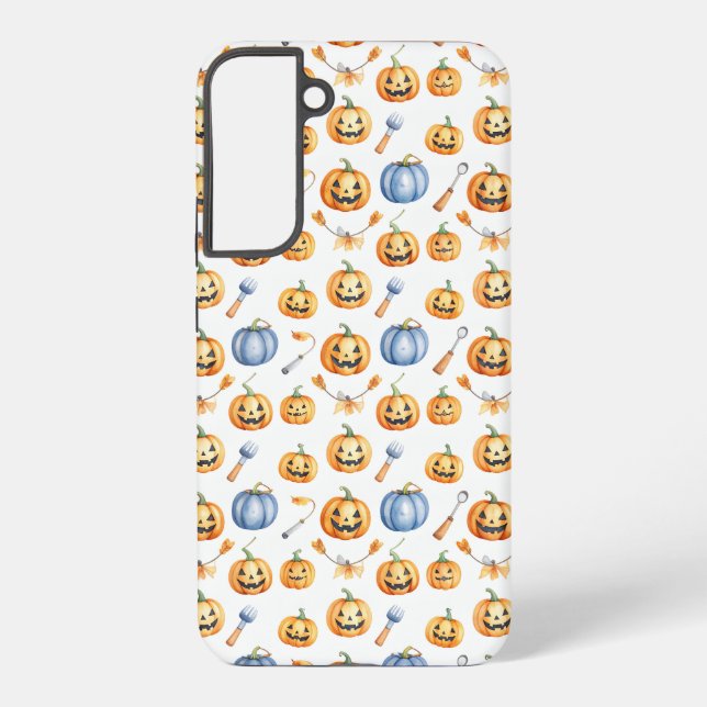 Halloween Pumpkins and Brooms Pattern Samsung Galaxy S22+ Case (Back)