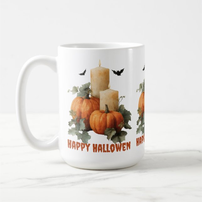 Halloween Pumpkins and Candles Art Coffee Mug (Left)