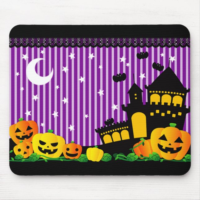 Halloween Pumpkins and Haunted House Mouse Pad (Front)