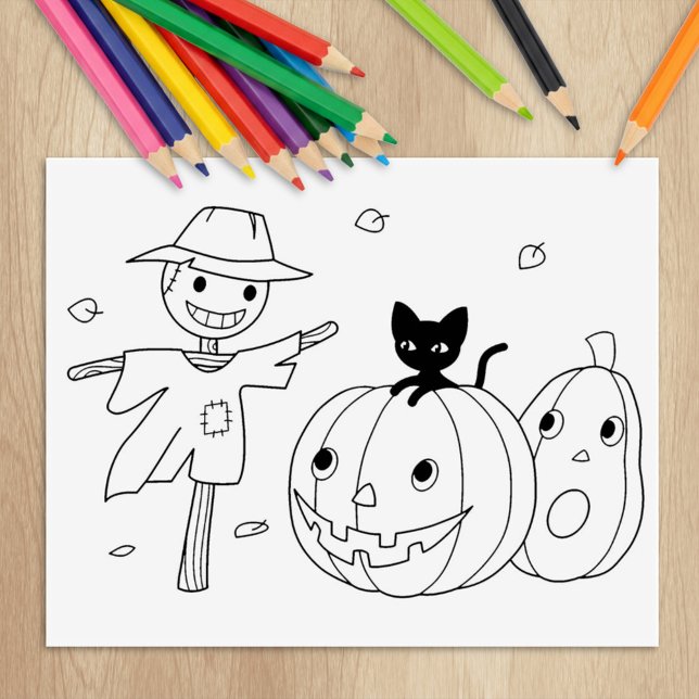 Halloween Pumpkins and Scarecrow Colouring Page Rubber Stamp (Creator Uploaded)