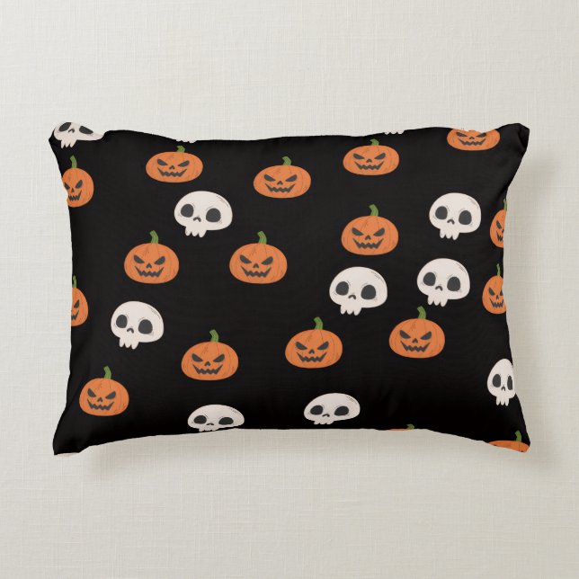 Halloween Pumpkins and Skulls Pattern Accent Pillow (Front)