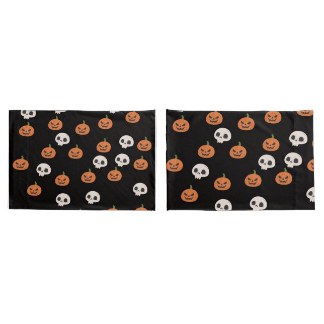 Halloween Pumpkins and Skulls Pattern Pillowcase (Back-Set)