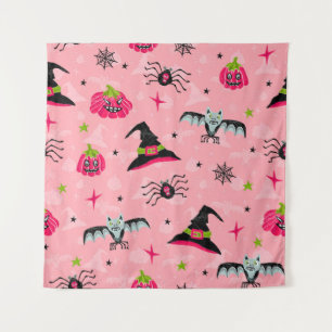 Halloween pumpkins, bats: seamless background. tapestry
